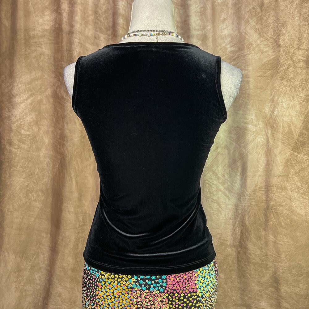 Vintage Y2K Velour Tank Top Black Ruched Square Neck Sleeveless Indie Goth 2000s - Picture 4 of 7